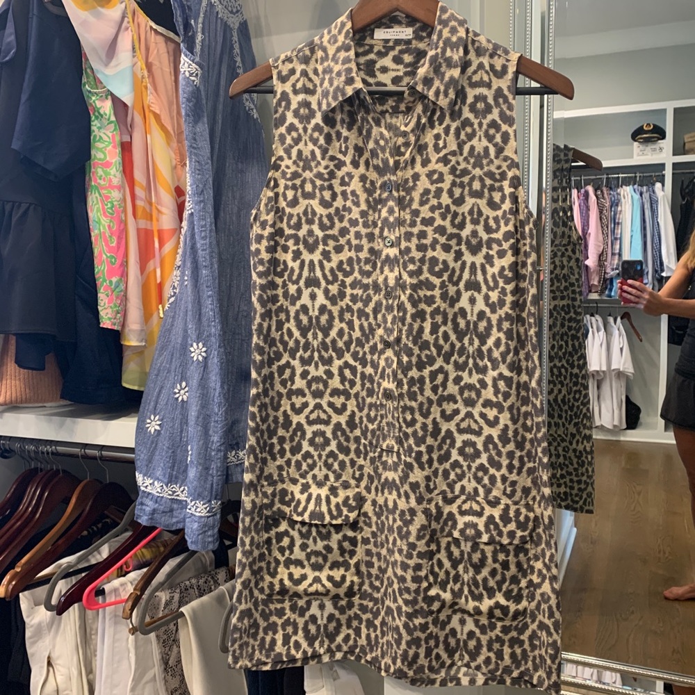 Equipment cheetah silk dress xs